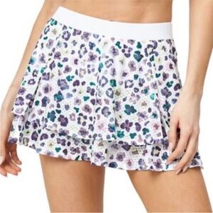 Lija 13” High Rise Ruffle Leopard Print Tennis Skirt Skort Green Purple Large